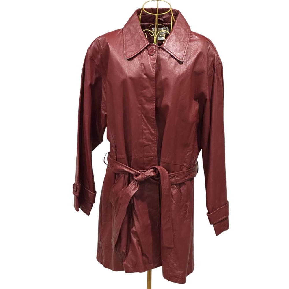 bagatelle Women's Burgundy Leather Trench Coat